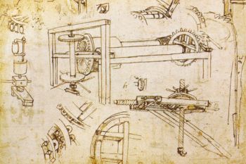 Diseño de la grúa a tres velocidades de Brunelleschi por Leonardo da Vinci (hacia 1480)